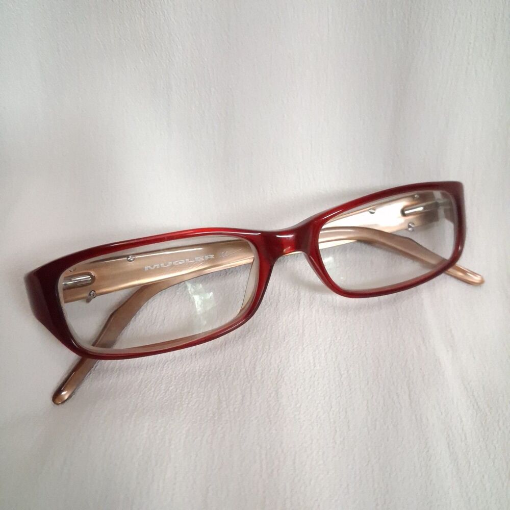 Vintage Thierry Mugler Frames Rare 80s 90s Gloss Red TM9083 Silver Star Glasses